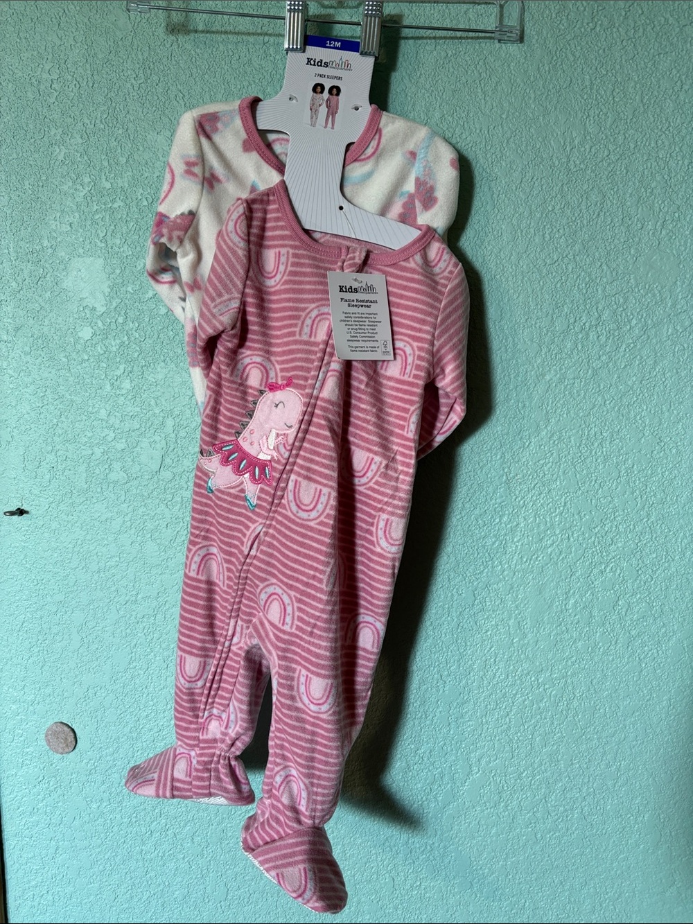 Kids Headquarters 2 pack pink dino footed fleece pajamas Baby Girl 12 m Like New